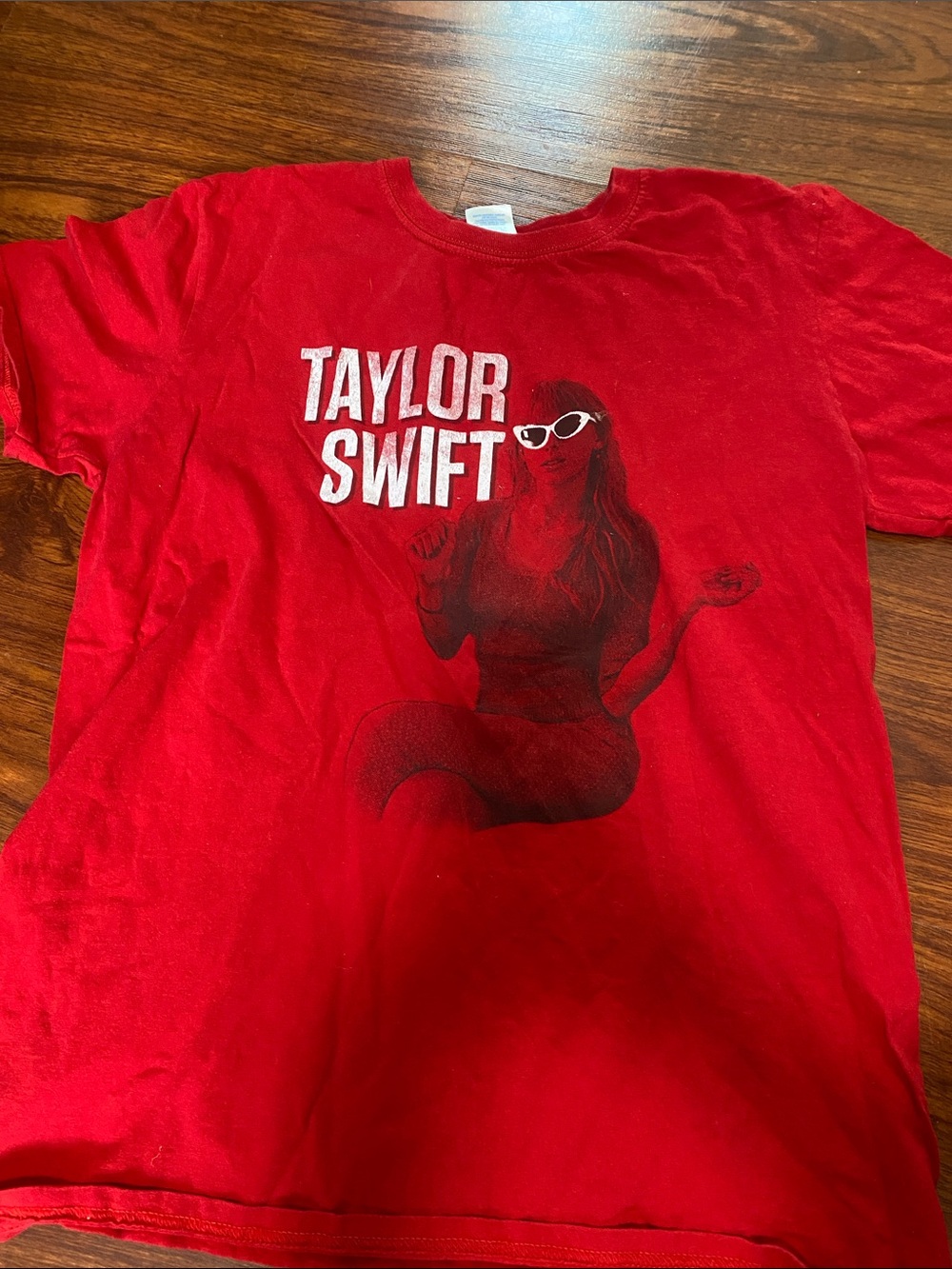 Taylor Swift Red Tee with White Logo and Black Photo Print